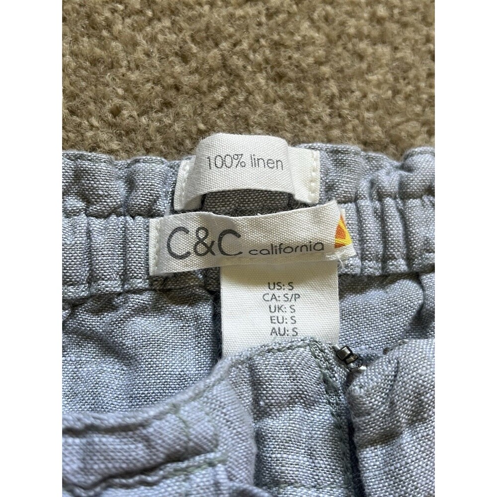 C&C California Shorts Small Sz Taupe 100% Linen Pull On Elastic Drawstring Boho - Picture 3 of 6